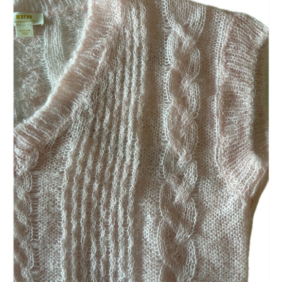 Anthropologie Maeve Open Weave Wool Blend Swearer Pink/Rose Made in Italy Sz. M - Picture 4 of 6